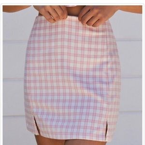 Brandy Melville White Pink Plaid Cara Skirt